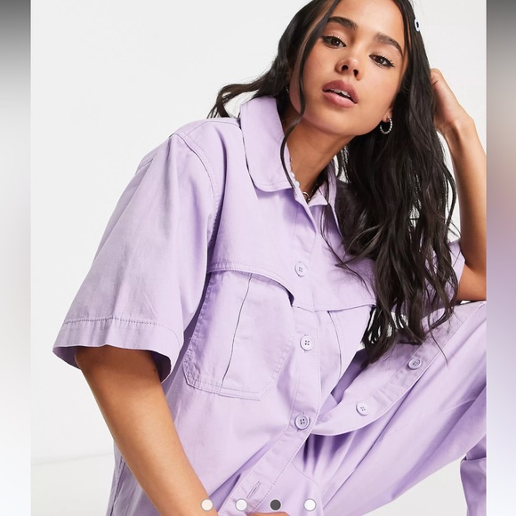 Topshop Tops - Topshop Lilac Oversized Utility Short Sleeve Shirt Size 12